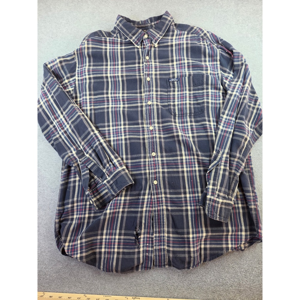 Chaps Ralph Lauren Mens Plaid Flannel Button Down Shirt XL Blue Red Grunge